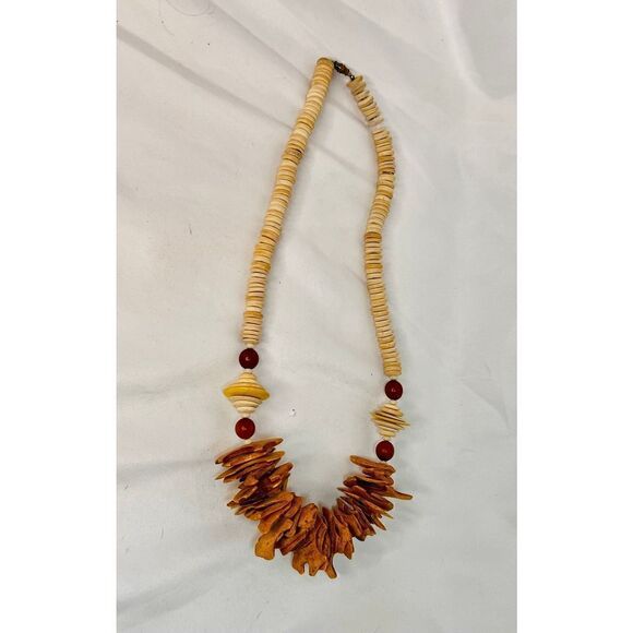Necklace Wood Nuts Beaded Boho Hippie Vintage - Picture 7 of 7